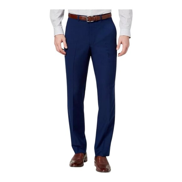 Kenneth Cole Reaction Men’s Slim Fit Dress Pants 37/32 Blue Navy Solid NWT - Picture 1 of 7